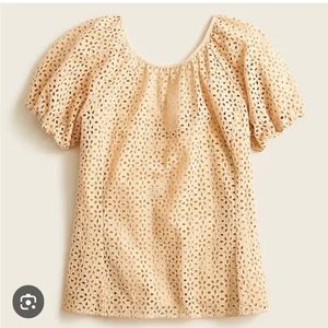 NWT J. CREW V BACK PUFF SLEEVE EYELET TOP, 6